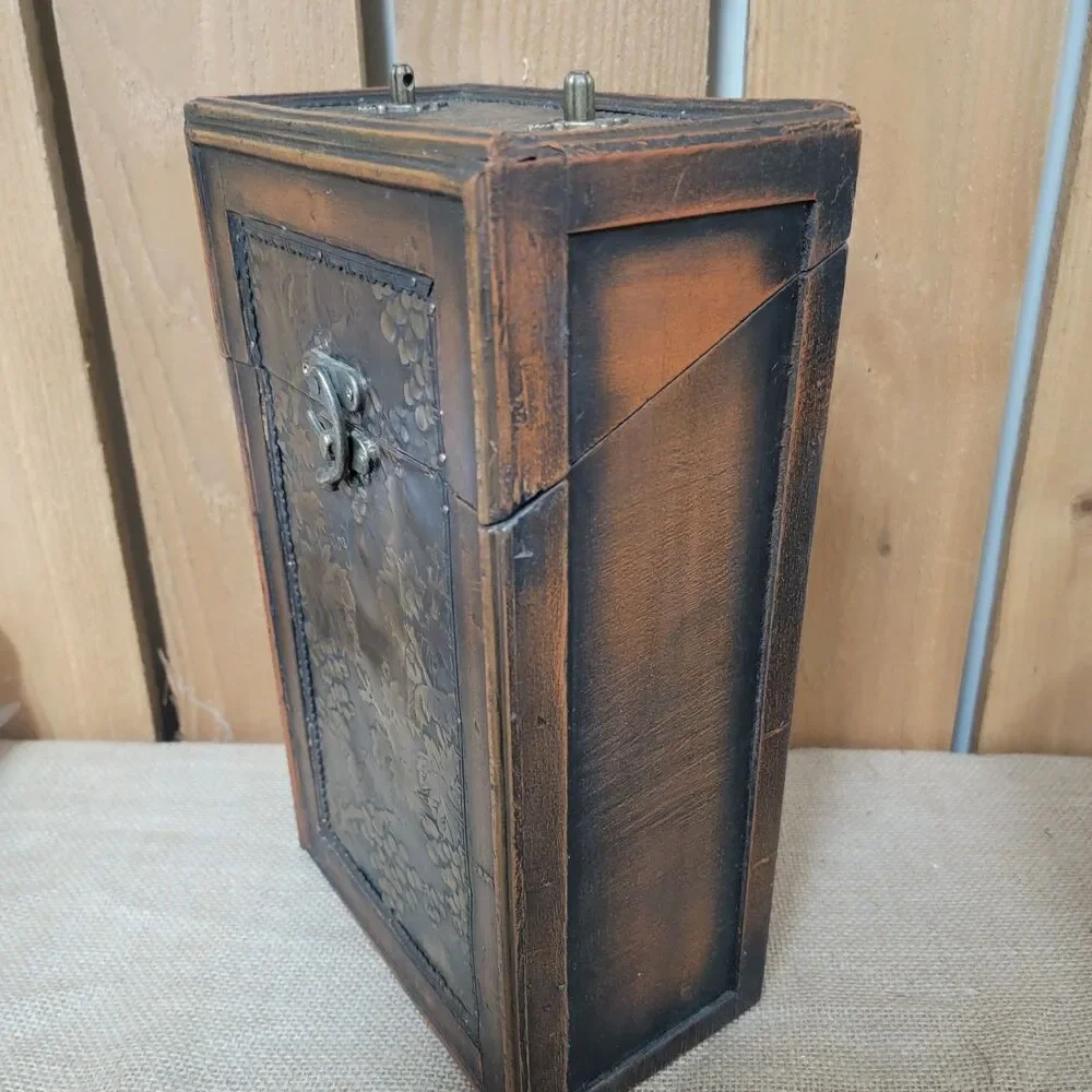 Vintage Double Wine Bottle Carrier Grapes Design 2 Bottle Holder Decorative Box